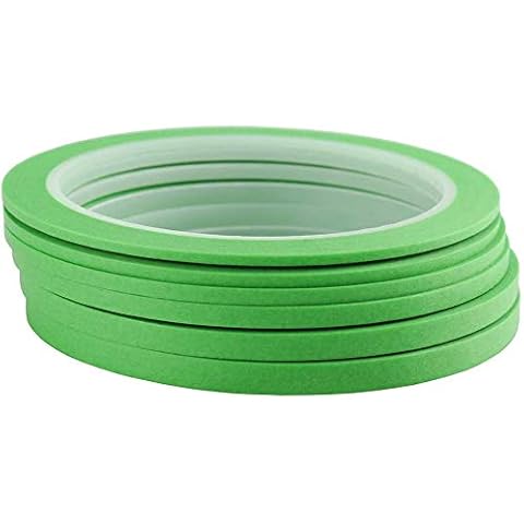 6 Rolls Washi Paper Masking Tape for DIY Nail Arts Drawing Pattern Making 2mm 2.5mm 3mm 4mm 5mm 6mm x 25m (Green) Cover