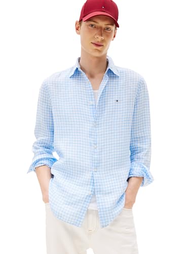 Image of Tommy Hilfiger Men's Long Sleeve Casual Linen Button Down Shirts in Regular Fit