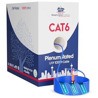 Washington Cables CAT 6 Ethernet Cable 1000ft | UTP, 550MHz, 23AWG, 4Pair UTP 10GB Cat 6 Cable | DSX-8000 Fluke Test Passed | Premium CAT 6 Ethernet Cable Bulk for Networking