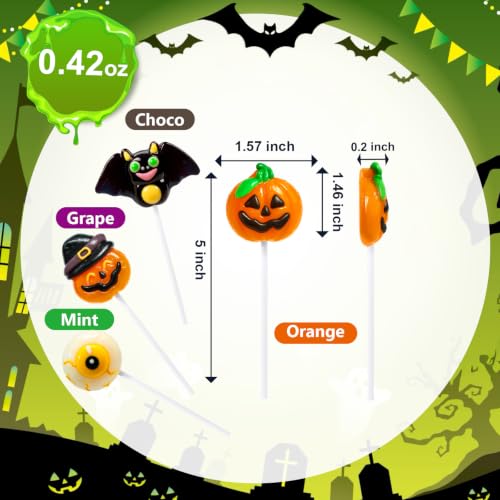 Trick or Treat - Halloween Candy Individually Wrapped Lollipops Bulk 24 Ct | Trick or Treat Halloween Suckers, Featuring Spooky Eye, Witch's Hat, Bat, and Jack-O'-Lantern Designs, Assorted Fruit Flavor - image 3