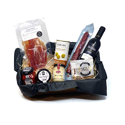 Geschenkbox mit Spanischen Feinkost Delikatessen - Tapas Abend für zwei - Geschenkset Präsentkorb Geschenkkorb Spanien mit Rot-Wein