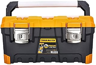 TOUGH MASTER Professional Heavy Duty Black & Yellow DIY Large 22 inch/56cm Portable Mobile Tool Chest Storage Organiser with Removable Tote Tray, Aluminium Handle