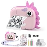 HiMont Camera Instant Print, Digital Camera for Kids with Zero Ink Print Paper & 32G TF Card, Selfie Video Camera with Color Pens & Photo Clips for DIY, for Girls Boys 3-12 Years Old (Pink)