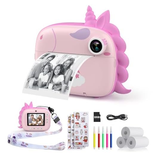 HiMont Câmera infantil com impressão instantânea, câmera digital de selfie para crianças com papel de impressão e cartão de 32G, câmera de vídeo 2,5 K e impressão instantânea com canetas coloridas