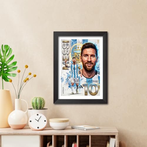 Image of TenorArts Lionel Messi Poster Frame Worldcup Themed Laminated Photo Framed Painting with Matt Finish Black Texture (12 inches x 9inches)