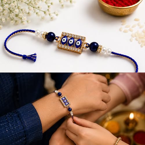 Image of JAIPUR ACE Elegant Blue inchBRO inch Designer Rakhi Gift Set with Greeting Card and Roli Chawal Pouch, Premium Brother Rakhi, Festive Raksha Bandhan Gift for Brother, Traditional (NR6)
