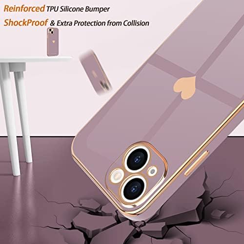 Teageo for iPhone 14 Case Cute Heart Pattern for Women Girls Slim Luxury Bling Plating Soft TPU Anti-Scratch Shockproof Bumper Phone Case for iPhone 14, Purple