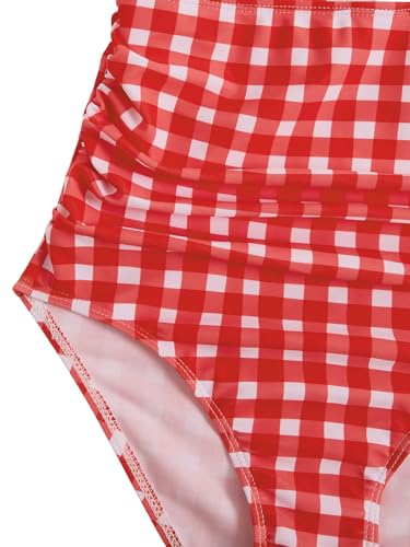 Image of Floerns Girl's Gingham Print Ruched Cut Out Knot Front One Piece Swimsuit