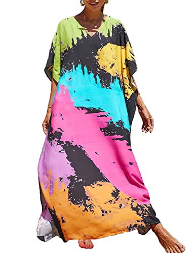 Tyidalin Robe de Plage Femme Kaftan Grande Taille Paréo Rayonne Kimono Maxi Longue Eté Bohème (Couleur 36, Taille Unique) Cover