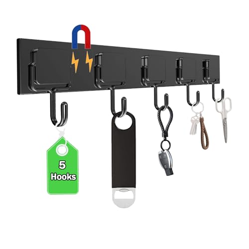 ZDDGNN Crochets Magnétiques Amovibles pour la Cuisine et le Réfrigérateur, Hottes de Cuisine et Derrière les Portes, Aimants avec 5 Crochets, Permet D'accrocher des Clés Ciseaux Décapsuleurs (Noir)