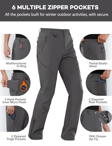 Stlight Mens Snow Ski Water Repellent Softshell Pants for Winter Hiking Fleece Lined Bottom Leg Zipper with 6 Zip Pockets - Image 6