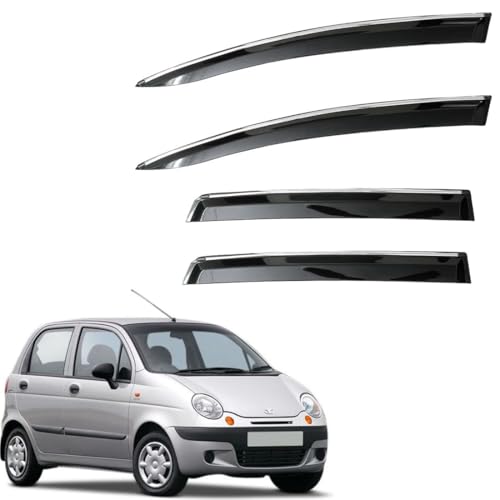 Image of CAR SAAZ Unbreakable Chrome Smoke Door Visor for Matiz| Premium Sun, Rain Wind Deflector Chrome Strip Side Door Rain Visor - Set of 4 Pcs
