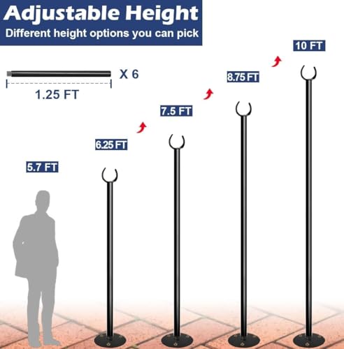 Eazielife 10FT String Light Poles for The Outdoor, Heavy Duty Metal Lighting Stand Pole for Hard Soil Wood Backyards Patio Weddings Holiday Party Decorations 2 Pack
