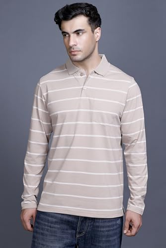 Image of SANE ORIGINALS Full Sleeves Polo Collar Tshirt for Men with Pocket || Stripe Collar and Pocket Tshirt for Men Long Sleeves Navy Blue