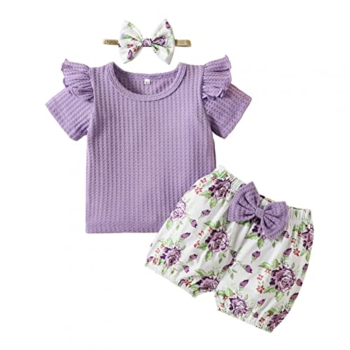 MINYING Vêtements Bébé Fille Naissance Été Body Chic Fashion Barboteuse Pyjama Imprimé Floral sans Manches Pantalon Bretelle Combi-Short Romper Combinaison Fille Jumpsuit 6 Mois-3 Ans Cover