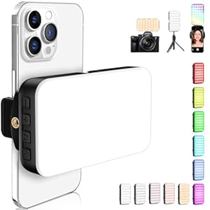Phone Light, Selfie Light for iPhone, High Power Rechargeable RGB Light for Video Recording, Upgraded Adjustable Multi Mode Retractable Clip Portable Light, TikTok, Makeup, Content Creator Light