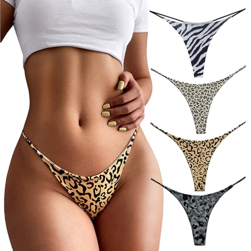 Aogda Tanga para Mujer, Ropa Interior de algodón, Bragas de Talle bajo, Tangas para Mujer, Tangas, H-4 Pack, M
