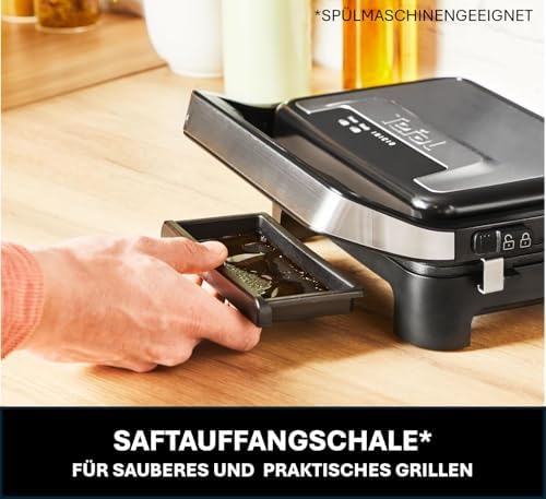 Bild 5 - Tefal Inicio Compact 2-in-1 Kontakt- und Paninigrill, 1000 W, kompaktes Design, Edelstahlgehäuse, Saftauffangschale, antihaftbeschichtete Grillplatten, Edelstahl/Schwarz, GC270D10