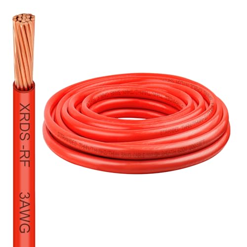 Image of XRDS -RF 3 Gauge THHN Wire, 10FT Red Stranded Copper Electrical Wire, 600V, Heat & Oil Resistant, Nylon Sheath Building Wire for Indoor /Outdoor Use