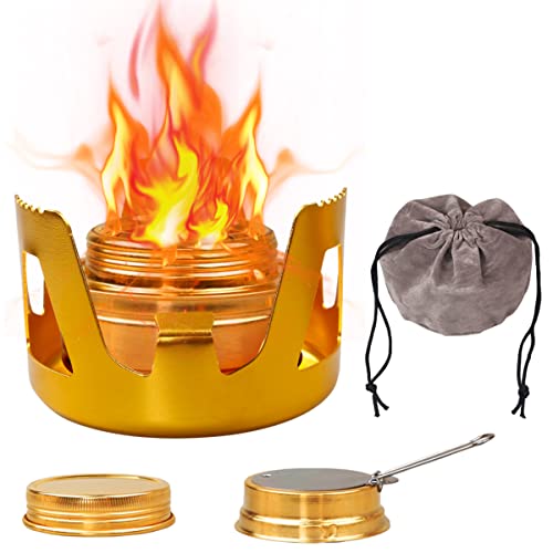 WholeFire Mini Quemador de Alcohol, Aleación de Aluminio Portátil Latón Hornillo, Estufa de Alcohol para Camping al Aire Libre, Senderismo, Mochilero