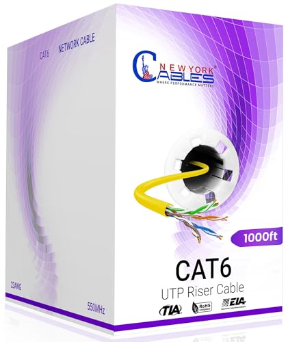 Newyork Cables CAT6 Cable 1000ft Bulk Ethernet Cable, 23AWG 550MHz, Yellow