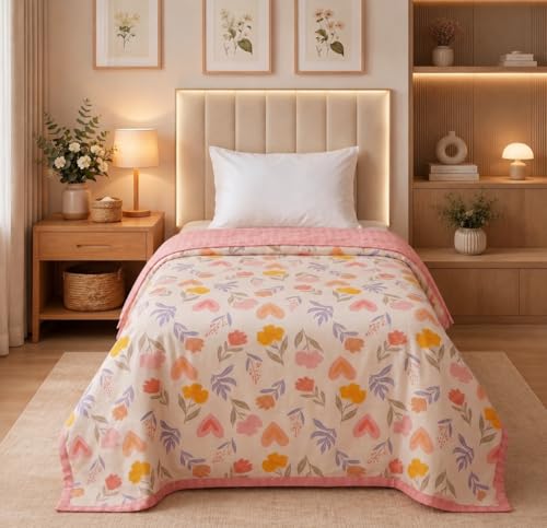 Image of BSB HOME Cotton Dohar for Single Bed, Lightweight AC Dohar Blanket, Soft Breathable Fabric, All-Season Comfort, Easy Care - 58 x 88 Inches (147 x 224 cm) (Blush Petal Multicolor)