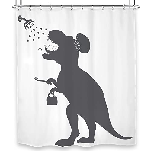 Image of Funny Dinosaur Shower Curtain Dino Shower Curtain Kids Trex Raptor Silhouette Animal Shadow Cartoon Bath Accessories Art Home Decor 60x71 Fabric 12 Pack Hook