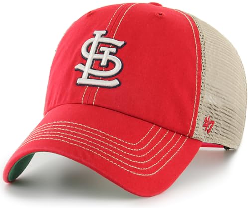 47 MLB Trawler Primary Logo Team Color Mesh Trucker Clean Up Adjustable Hat Adult One Size Fits All - St Louis Cardinals Red