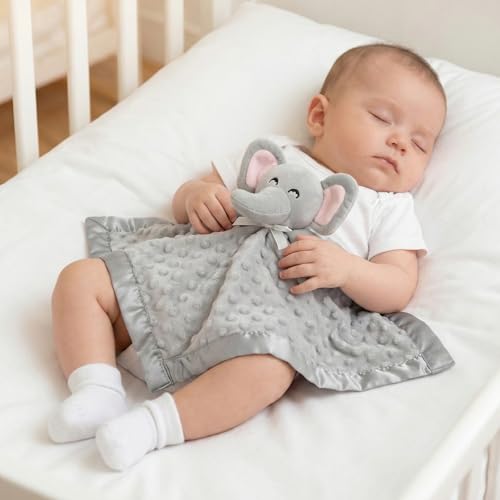 Pro Goleem Elephant Security Blanket, Soft Lovey Unisex Lovie Baby Gifts for Boys and Girls Snuggle Toy Stuffed Animal Newborn Essentials and Items Grey 16 Inch