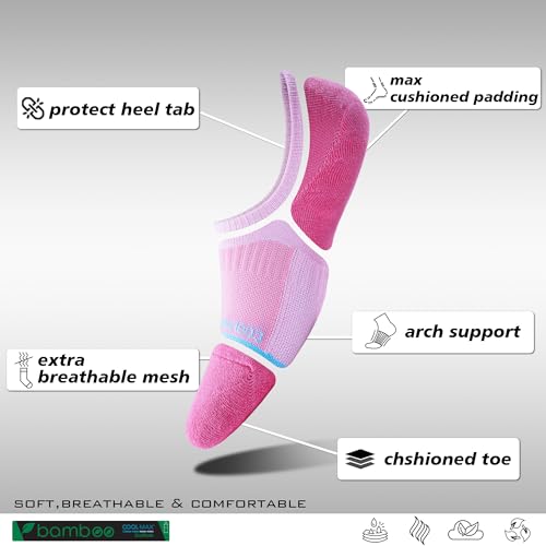Image of BRISIRA Bamboo Viscose Coolmax Running Golf No Show Socks Women Compression Moisture Wicking Performance Low Cut Tab Athletic