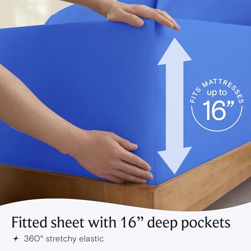 Image of LuxClub 4 PC Sheet Set Bed Sheets Deep Pockets 16 inch Eco Friendly Wrinkle Free Cooling Machine Washable Hotel Bedding Silky Soft - Marine Blue California King