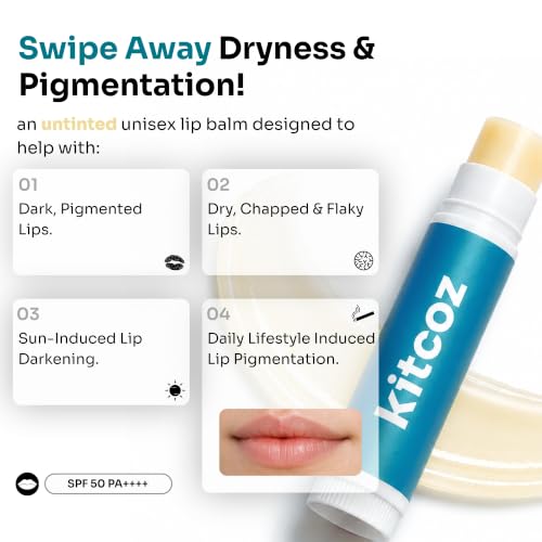 Image of Kitcoz Ceramide Lip Balm with Kojic Acid and SPF 50, Untinted, 5g | Daily UV Shield that Protects Lips from Sun Exposure and Pigmentation