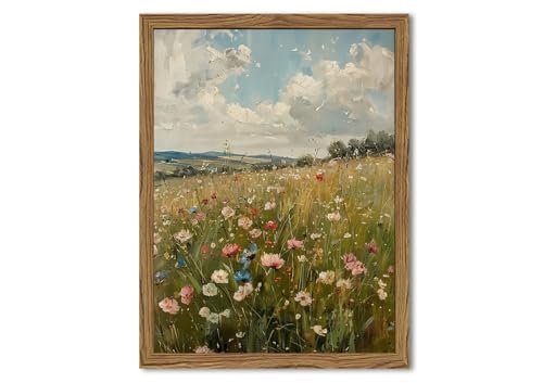 Image of Vintage Wildflowers Wall Art, Vintage Botanical Wall Decor Paintings, Farmhouse Nature Colorful Flower Canvas Prints Artwork for Bedroom Living Room 16x12 inch Wood Framed