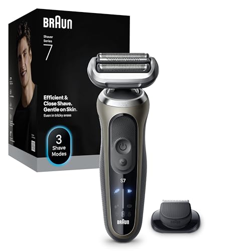 Braun Series 7 Elektrorasierer Herren, Rasierapparat mit 60 Min. Akkulaufzeit, Präzisionstrimmer-Aufsatz, Kabelloser Nass- und Trockenrasierer, Made in Germany, Wasserdicht, 72-C1200s, Gold