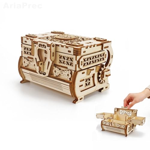 3D Wooden Mechanical Jewellery Box Puzzle - Antique Treasure Box with Exquisite Floral Carvings & Unique Mechanisms - DIY Decorative Gift for Puzzle Lovers