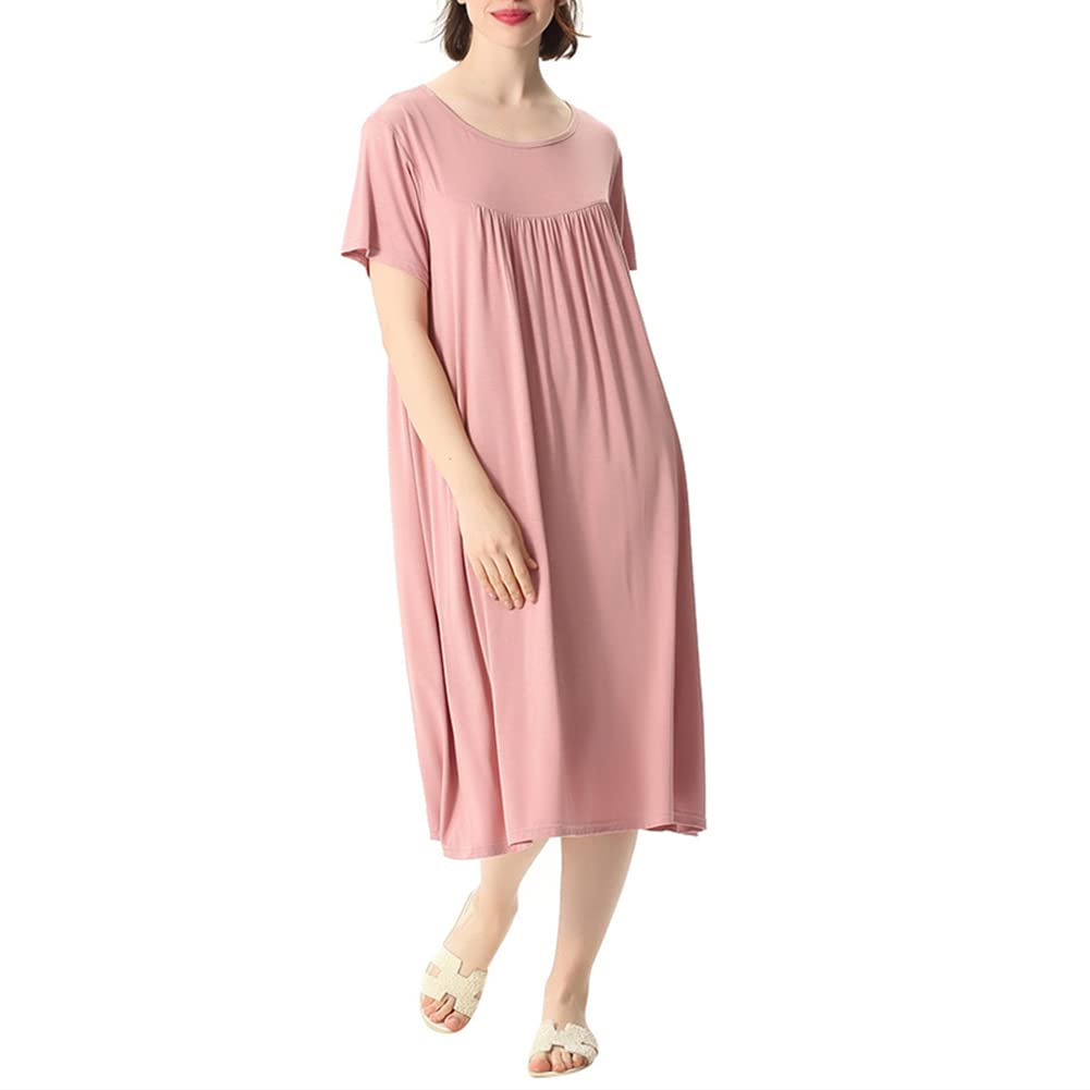 amropi Women's Nightdress Loungewear Soft Home T-Shirt Dress Scoop Neck Loose Nightshirt Nightwear Pink, 6XL
