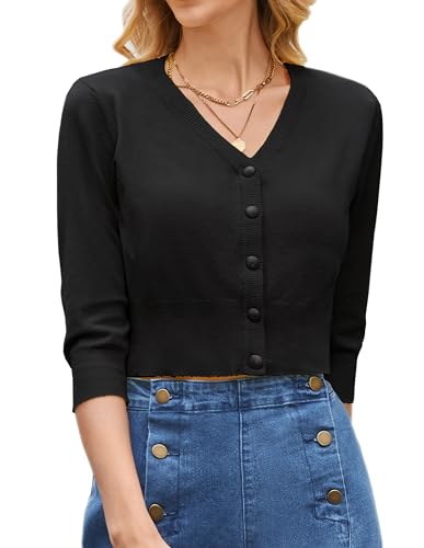 Belle Poque Women's 3/4 Sleeve Cropped Cardigan Shrugs Button Down Sweater4