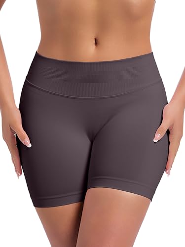 OVESPORT Pacote com 3 shorts femininos de treino sem costura para levantamento de bumbum, Chocolate/