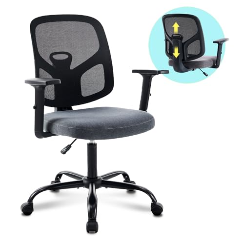 Office Chair Ergonomic Desk Chair, Mesh Computer Chair Home Office Desk Chairs, Comfy Swivel Task Lumbar Support Rolling Chair with Adjustable Backrest for Small Space Work, Adults and Teens (Gray)