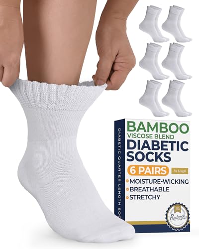 Image of Pembrook Bamboo Viscose Diabetic Socks for Women & Men - 6 Pairs Ankle Socks for Swollen Feet | Neuropathy Socks