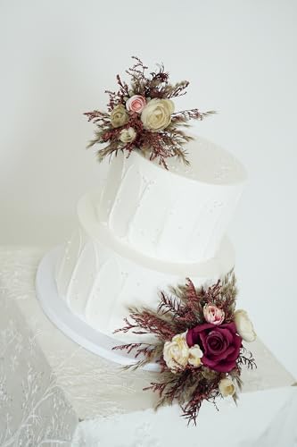 Set de Dos Decoraciones para Pastel de Boda con Flores Artificiales miniatura 2