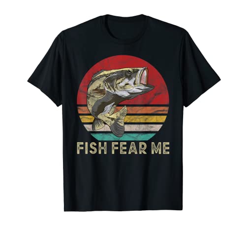 Fish fear me bass fishing regalos para papá hombres pescador camiseta
