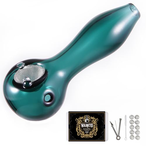 LIVBTS Pipe à fumer en verre fabriquée à la main, bol conique résistant à la chaleur, inodore, comprend 10 filtres, boîte de rangement, brosse de...