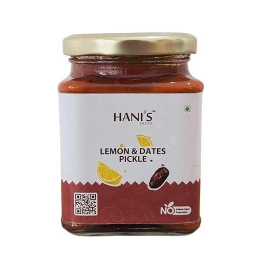 Image of HANI'S Lemon & Dates Pickle | Sweet & Tangy Homemade Style Achar | Authentic Indian Pickle | No Preservatives | Fresh Lemons & Dates | 250g Glass Jar