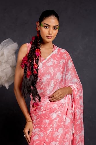 Image of MIRCHI FASHION Saree for Woman Georgette Floral and Leaf Printed | Elegant Farewell and Ceremonial Women's Sari with Blouse Piece