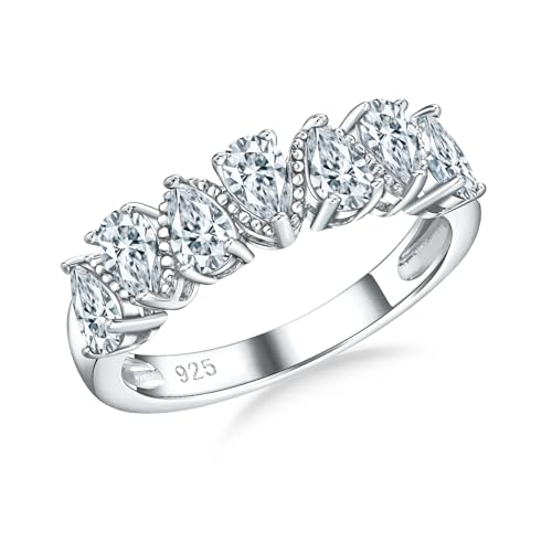 Pear Cut Half Eternity Band Rings for Women 7 Stone Engagement Ring 925 Sterling Silver Created Gemstone Ring Birthstone Rings Wedding Bands Size 6 to 10