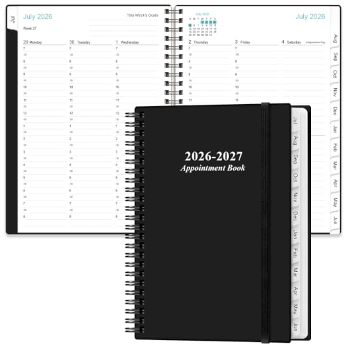 2026-2027 Appointment Book & Planner - Hourly Planner from July 2026 - June 2027, Weekly Appointment Book 2026-2027 with 30-Minute Interval, 6.4" x 8.5", Black