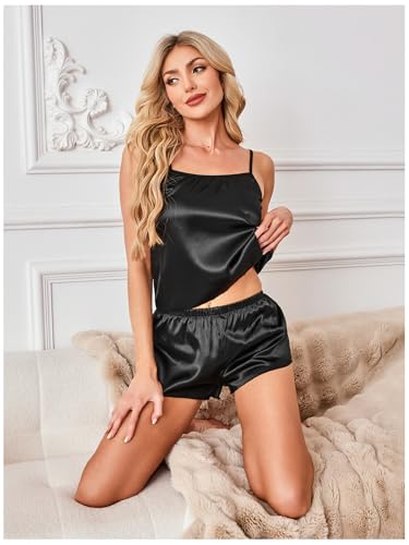 Image of SOLY HUX Pajama Sets for Women 2 Piece Leopard Print Satin Sleepwear Cami Top and Shorts Loungewear