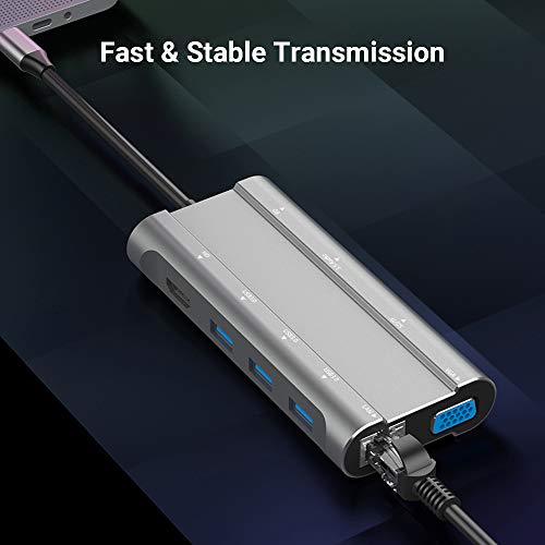 Romacci T1001 10 em 1 USB Hub Type-C para USB3.0 * 3 + Interface Multimídia + PD + 3.5mm Áudio + Slo