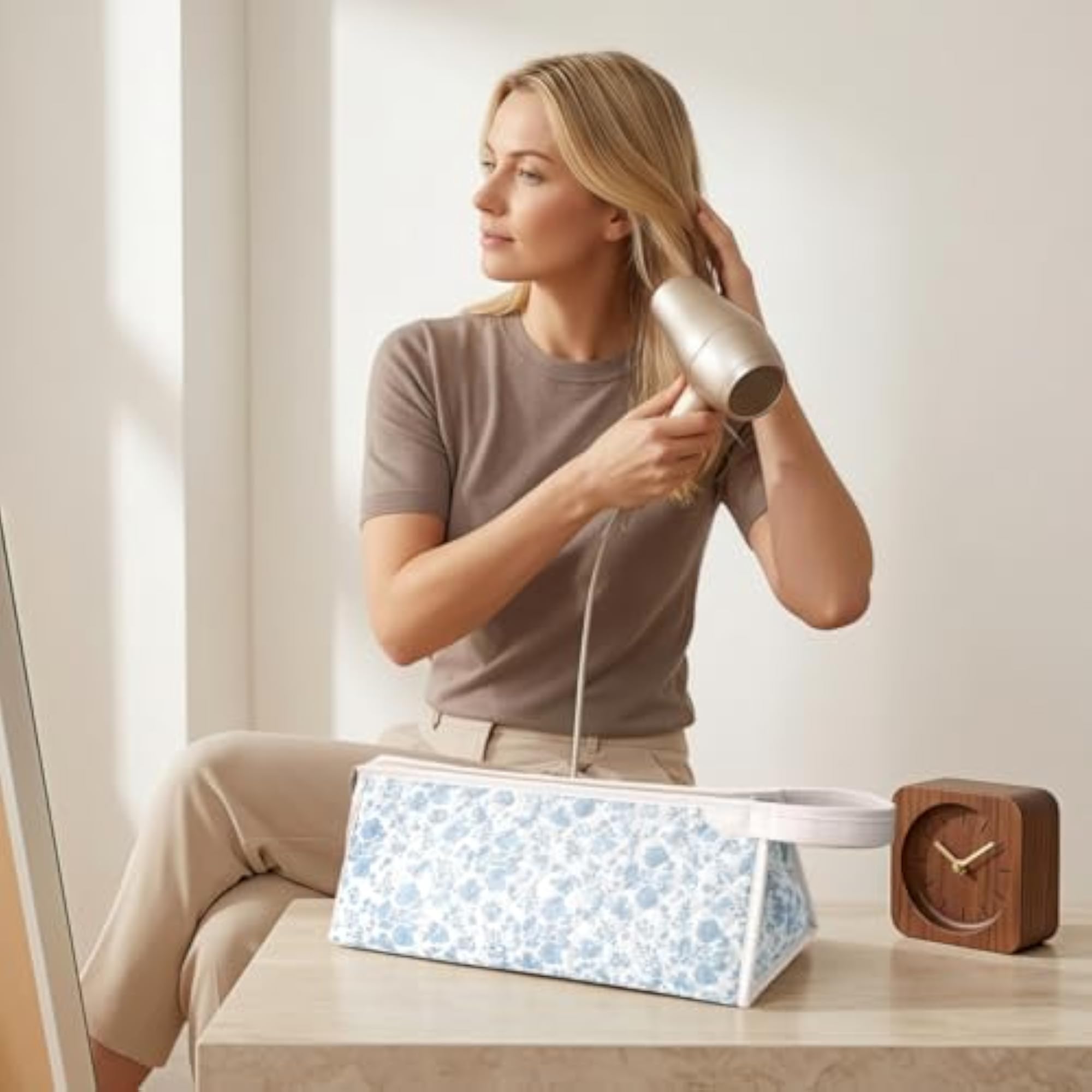 Cotton Quilted Hair Dryer Storage Bag with Divider